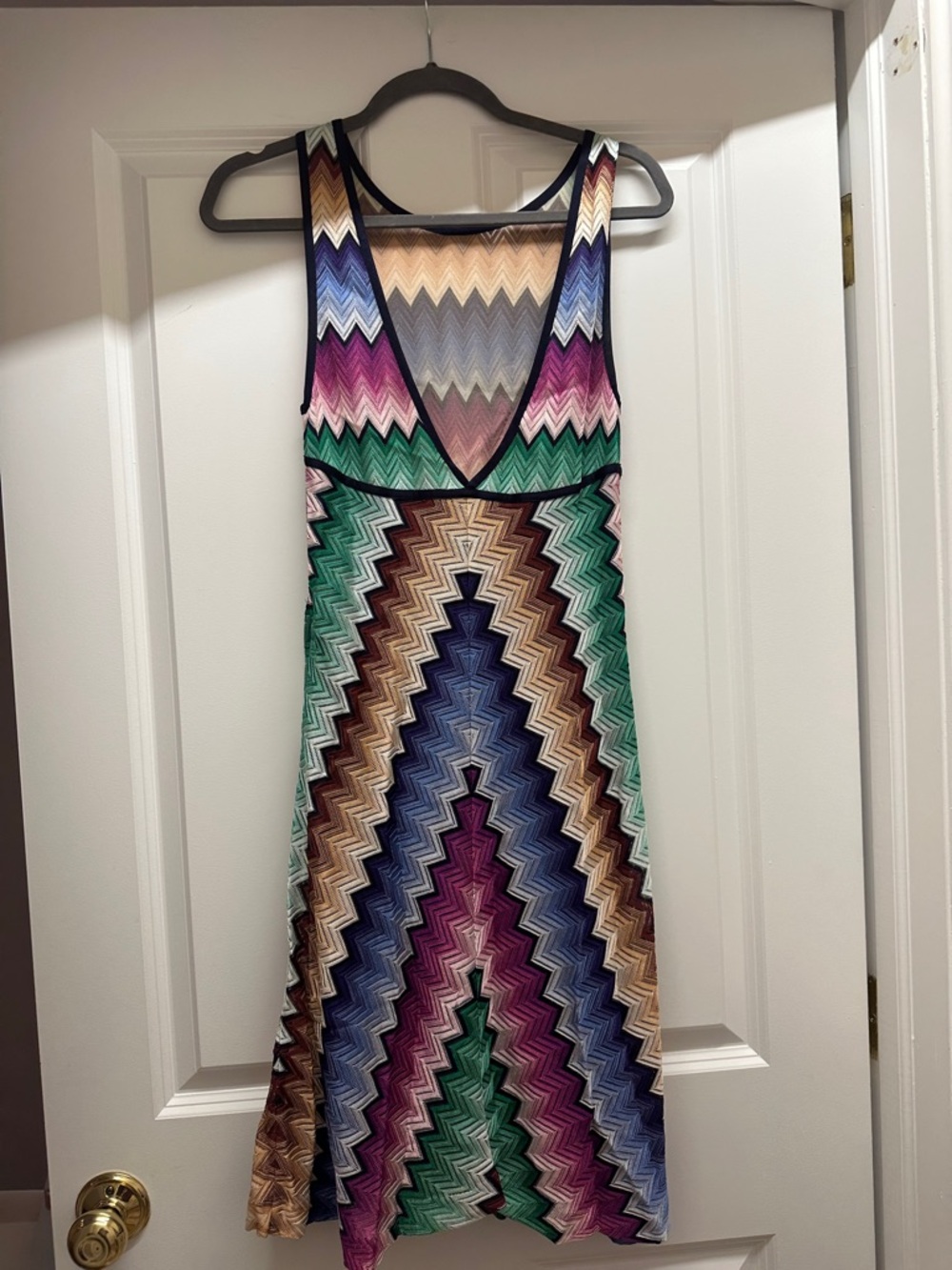 Missoni Multicolor Chevron Knit Midi Dress in Green, Purple & Blue - Picture 3 of 4